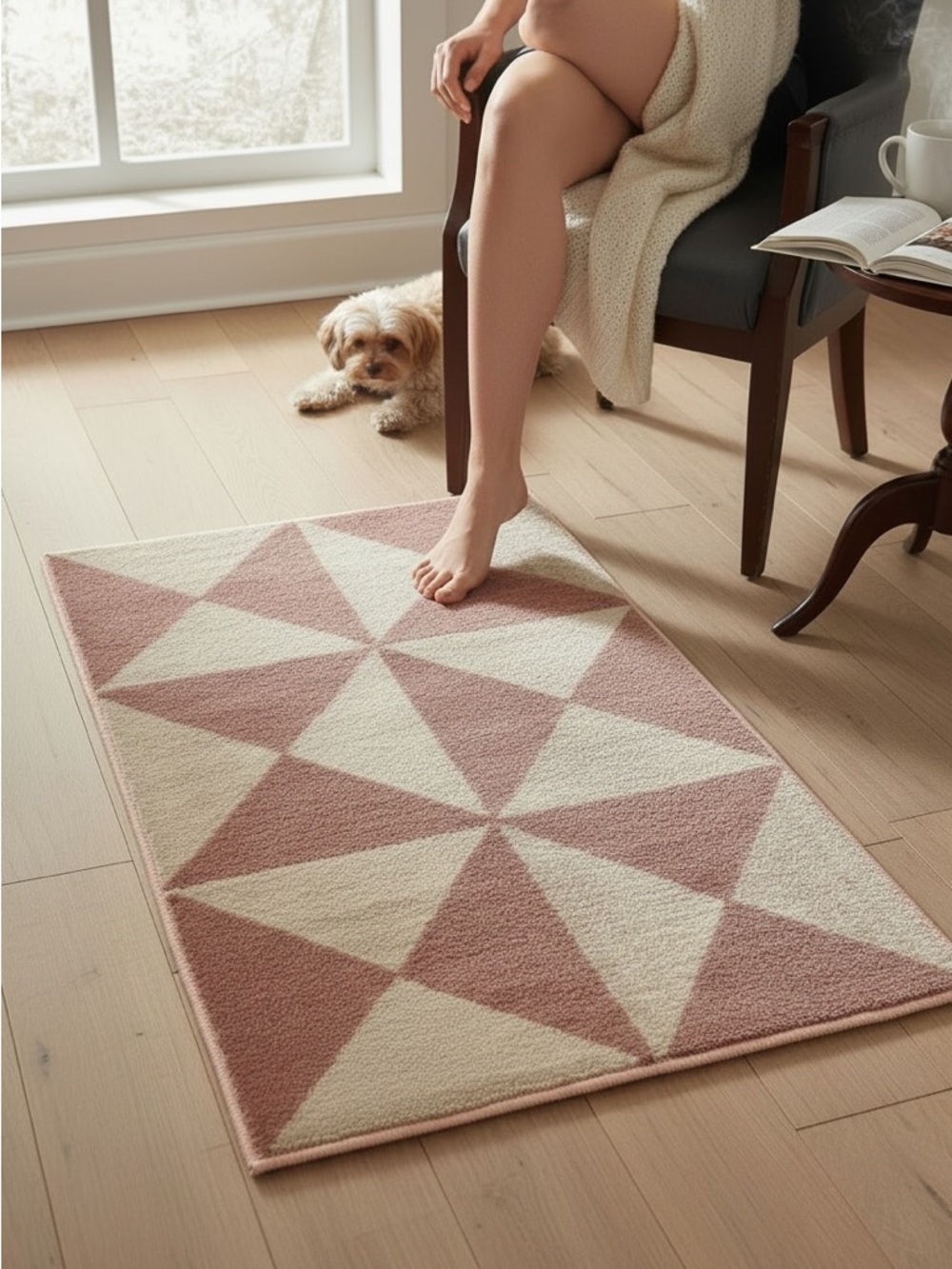 Pink & Cream Geometric washable rubber backed “Maples” Bath Rug NWT, 20 x 34